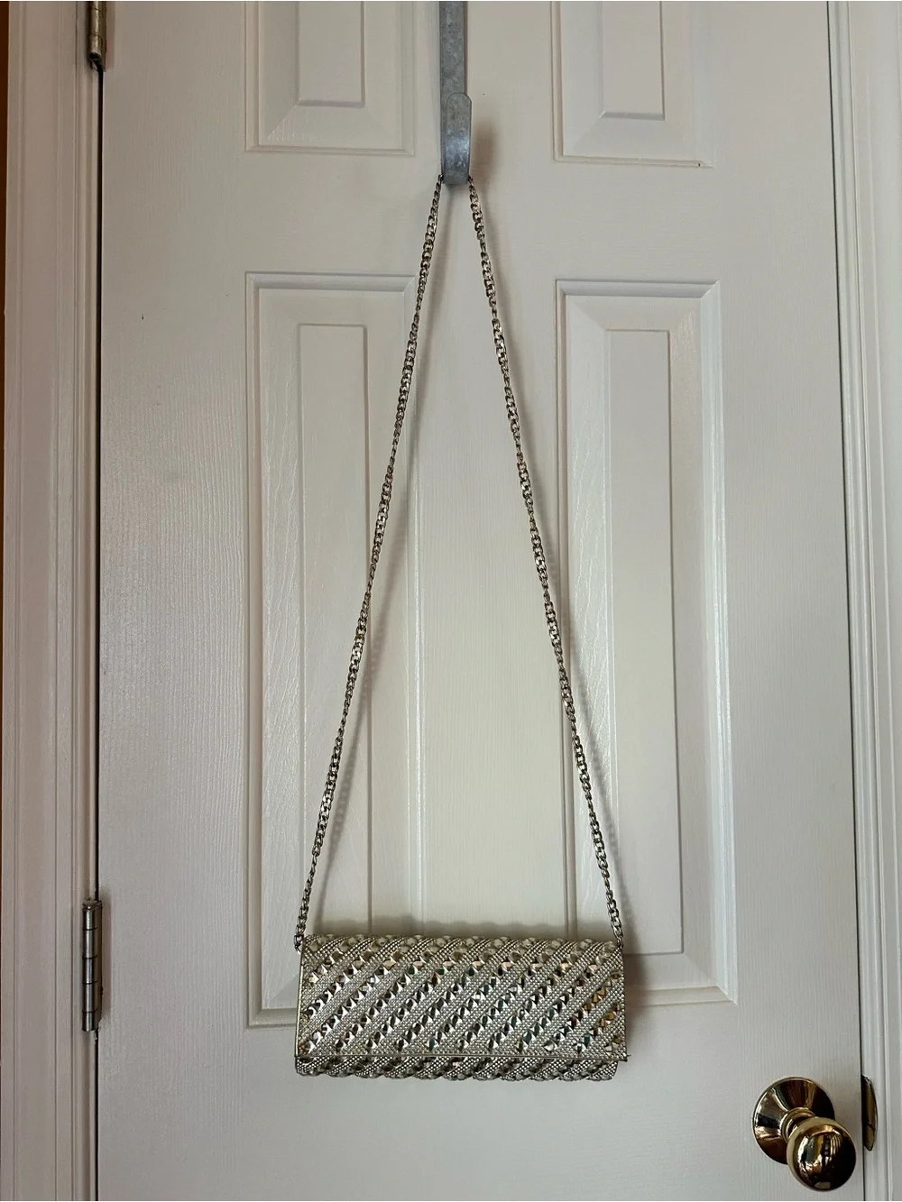 Gold Woven Chain-Strap Evening Clutch